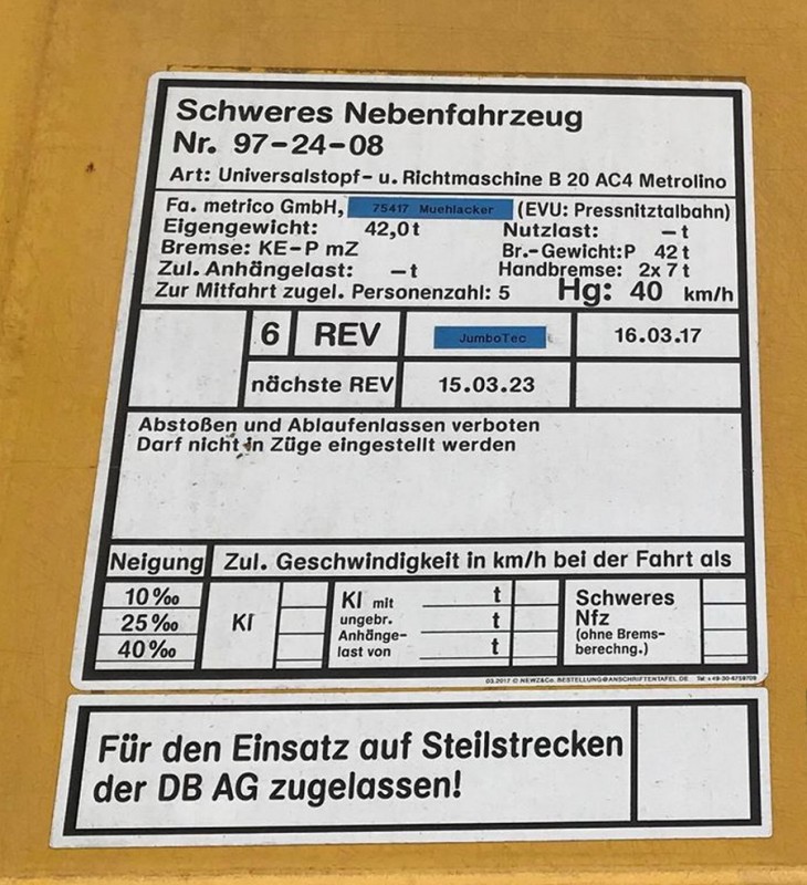 Matisa B20AC4 Metico (2018-11-05 Überhern Allemagne) (3.jpg (249.5 Kio) Vu 2353 fois Matisa B20AC4 Metico (2018-11-05 Überhern Allemagne) (3.jpg